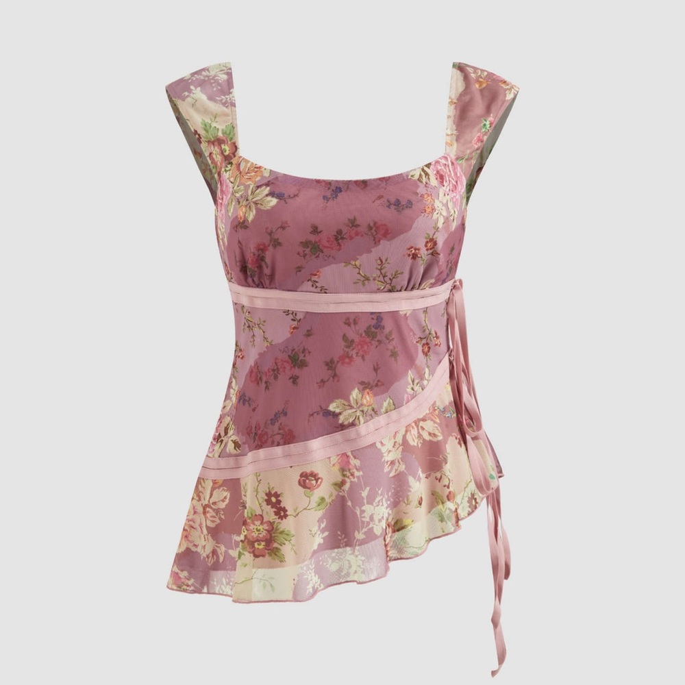 NWT Cider Mesh U-Neckline Floral Top